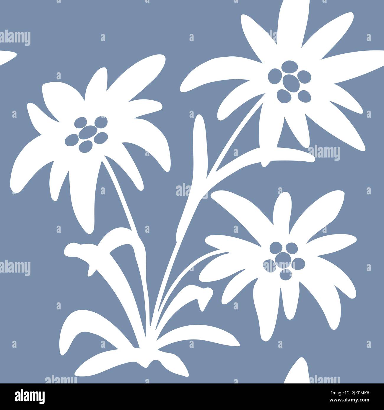seamless pattern with edelweiss flowers. Snow beauty. Vector illustration. Alpine star. swiss symbol. For decoration, prints, advertising, logo poster Stock Vector