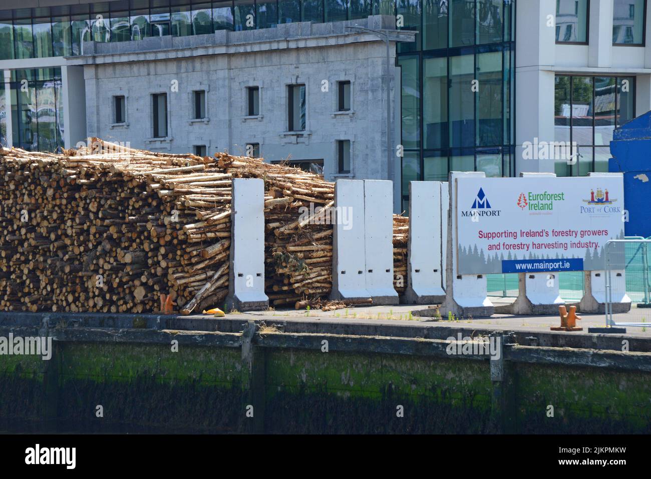 A large pile of timber from the irish foresty industry awaiting shipment at the Port of Cork