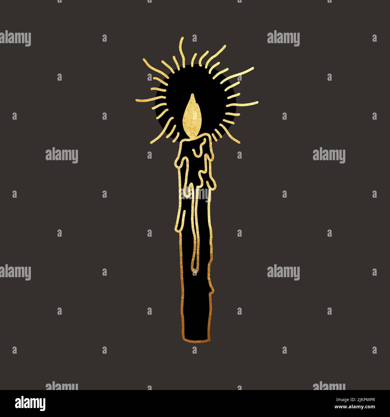 candle. tarot card. graphic illustration with golden lines on a dark background Stock Photo