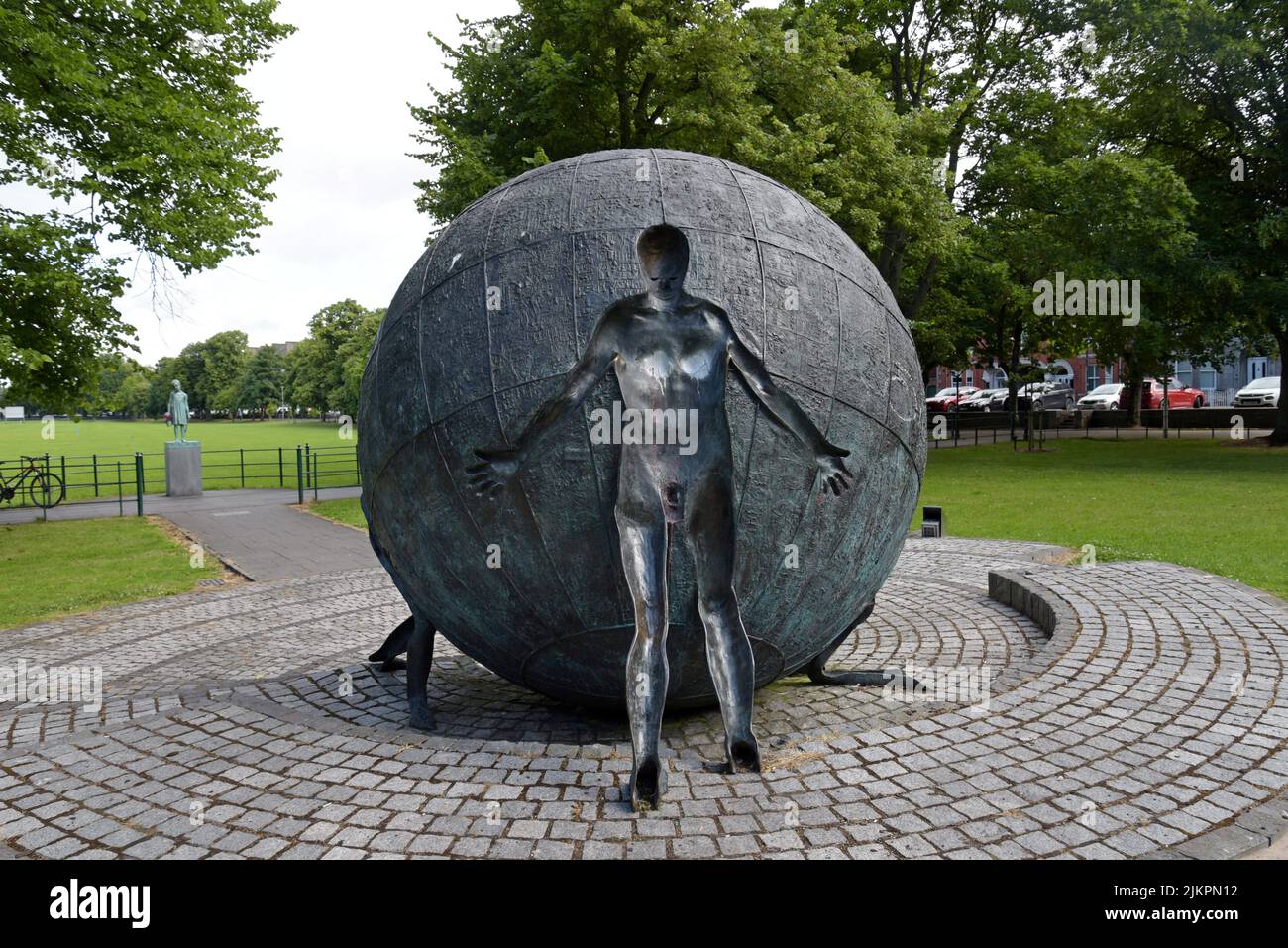 A large bronze sculpture called “Turning Point” by Brian Connolly, The