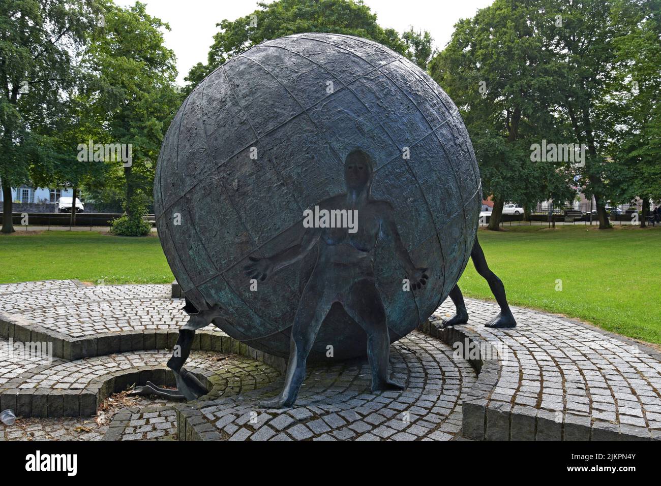 A large bronze sculpture called “Turning Point” by Brian Connolly, The Mall, Armagh, Northern Ireland, July 2022 Stock Photo