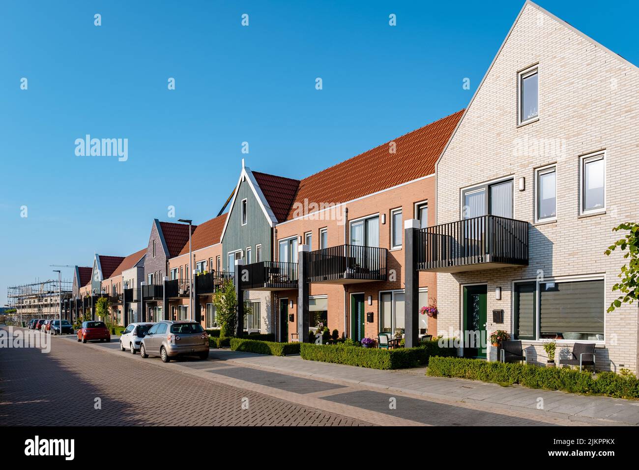 Dutch Suburban area with modern family houses, newly build modern