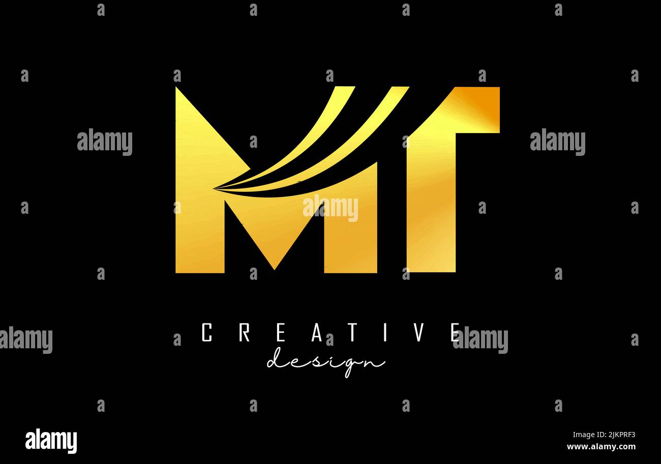 Creative golden letter MT m t logo with leading lines and road concept design. Letters with geometric design. Vector Illustration with letter and crea Stock Vector