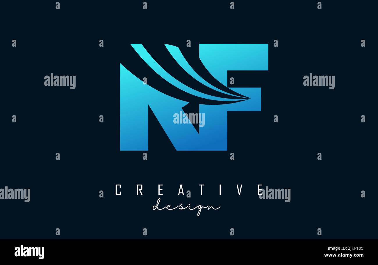 Creative blue letter Rf r f logo with leading lines and road concept ...
