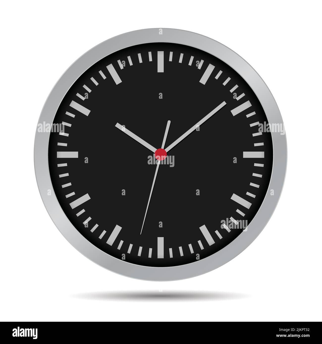 Flat design illustration of a dark wall clock. Circular clock face with minute, hour and second hand - vector Stock Vector
