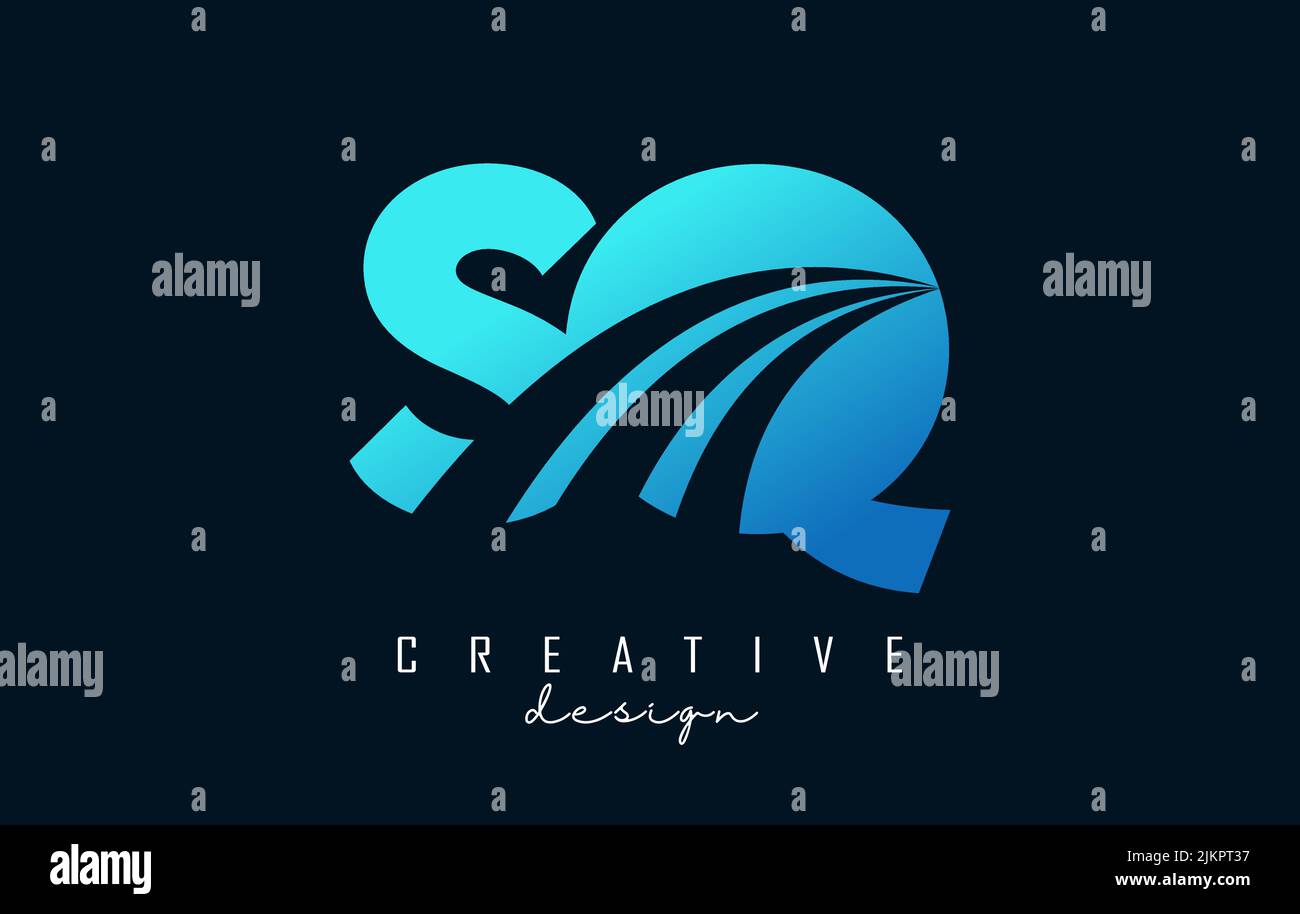 Creative blue letter SQ s q logo with leading lines and road concept ...