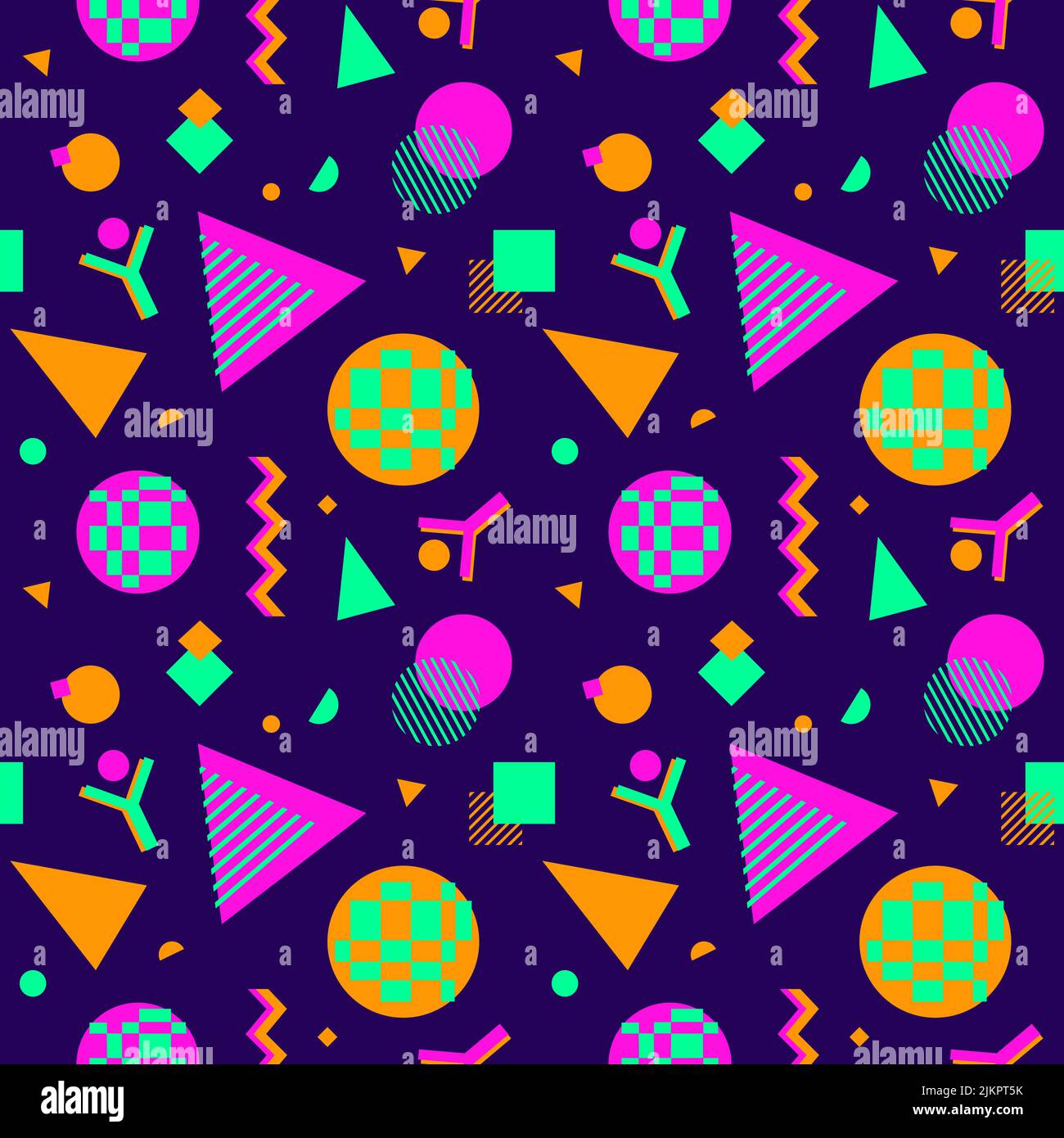 90s Nostalgia fashion vector seamlees pattern background. Cool color vintage style. Evoke 90s fashion arsthetic. Think bold, bright vibrant color Stock Vector