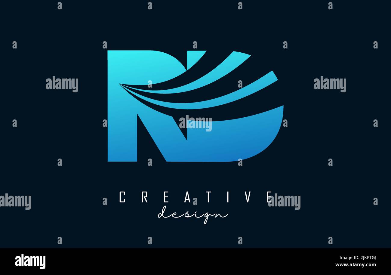 Creative blue letter RD r d logo with leading lines and road concept ...