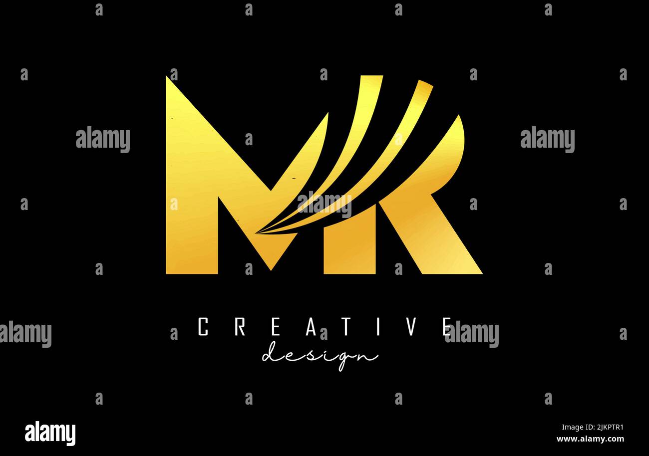 Creative golden letter MR m r logo with leading lines and road concept ...