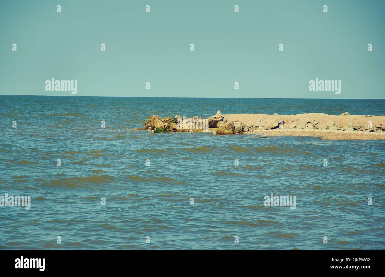 Dolzhanskaya spit,  located on the coast of the Azov Sea, at the base of Dolgaya Spit. Stock Photo