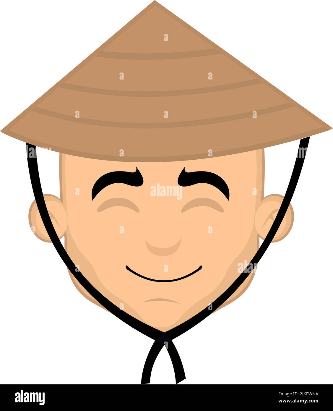 Vector illustration of a cartoon man's face with a cheerful expression and a classic chinese culture hat Stock Vector