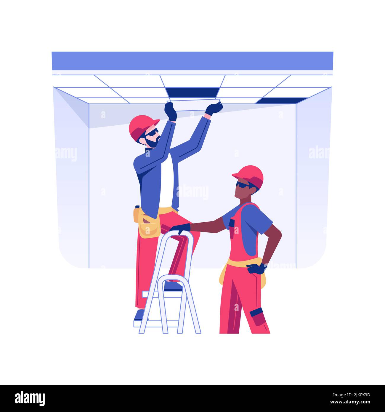 False ceiling installation isolated concept vector illustration