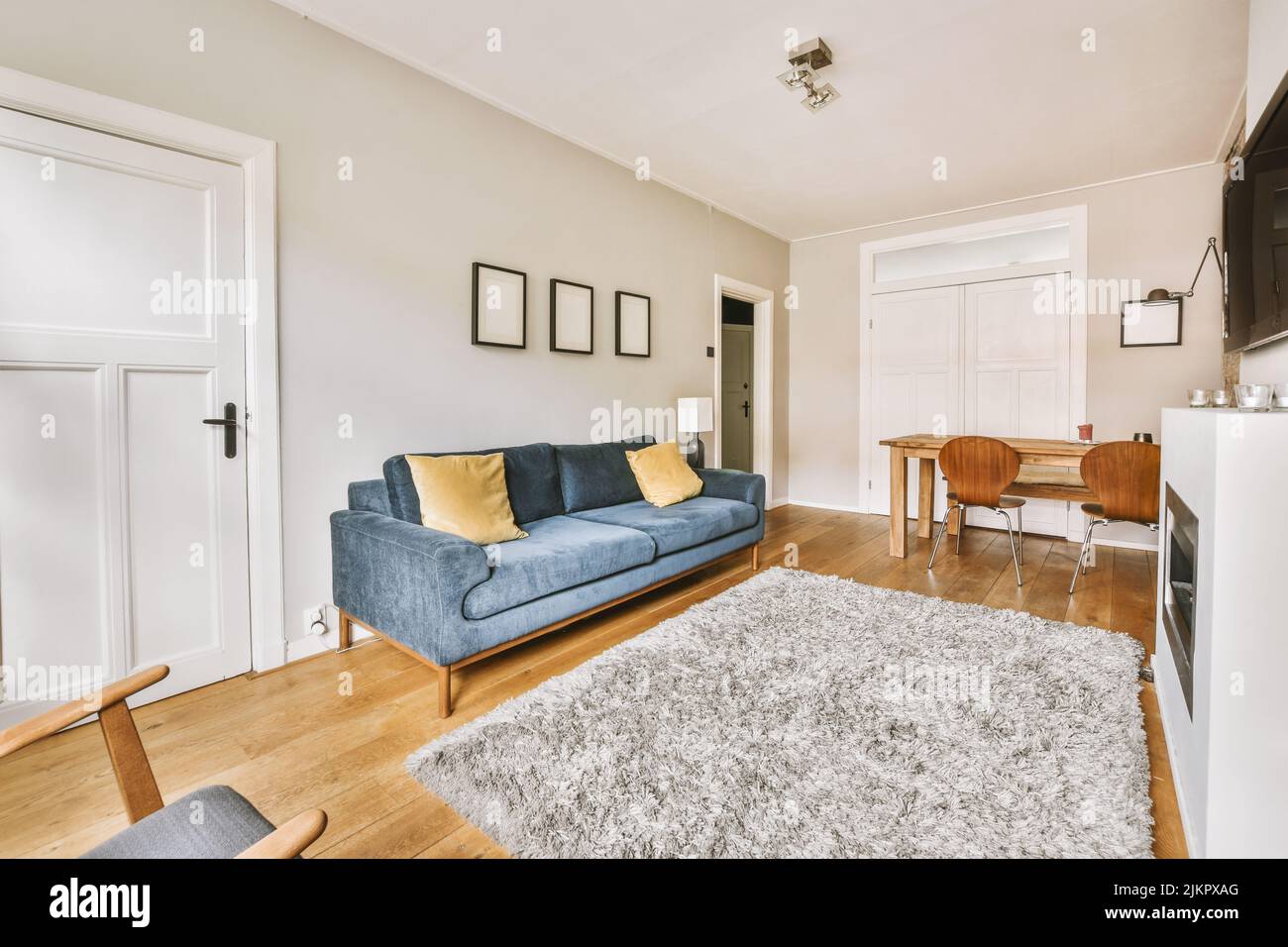 Interior design of modern minimalist style living room with large