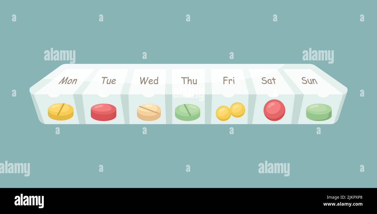 Vector illustration of a pill container for a week. Stock Vector
