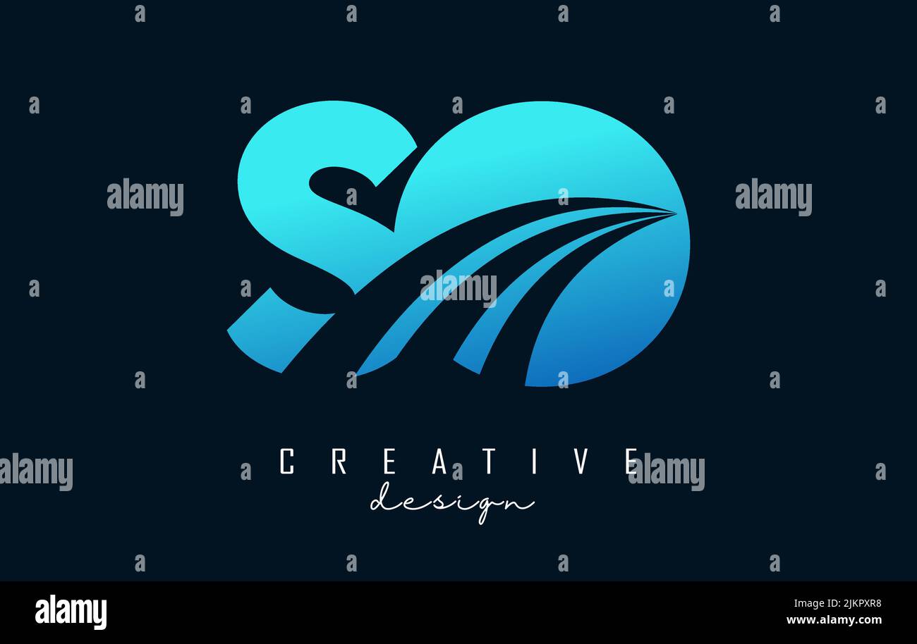 Creative blue letter SO s o logo with leading lines and road concept ...
