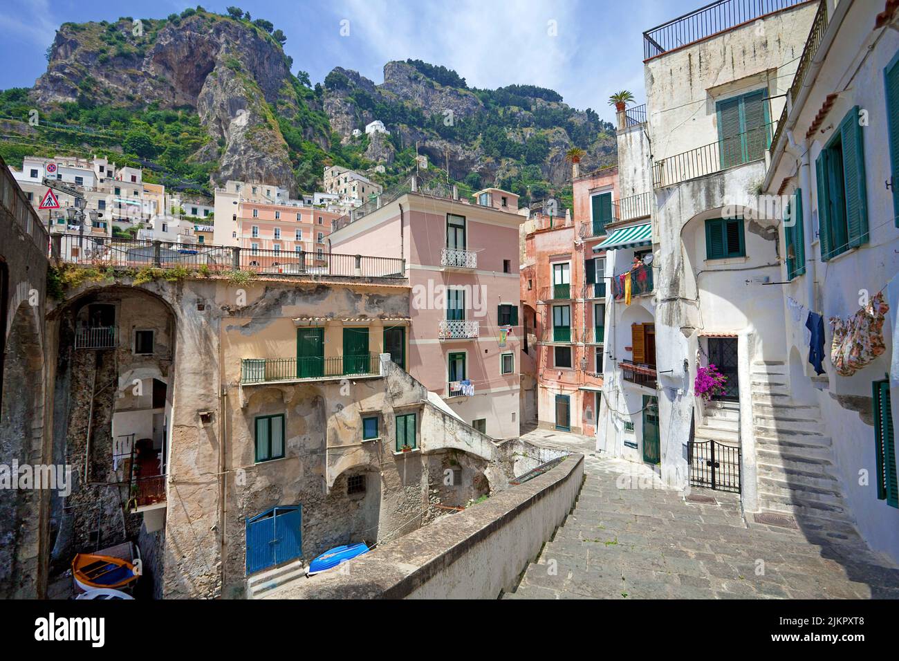 Alley in the old town of Atrani, neighbor village of Amalfi, Amalfi coast, Unesco World Heritage site, Campania, Italy, Europe Stock Photo