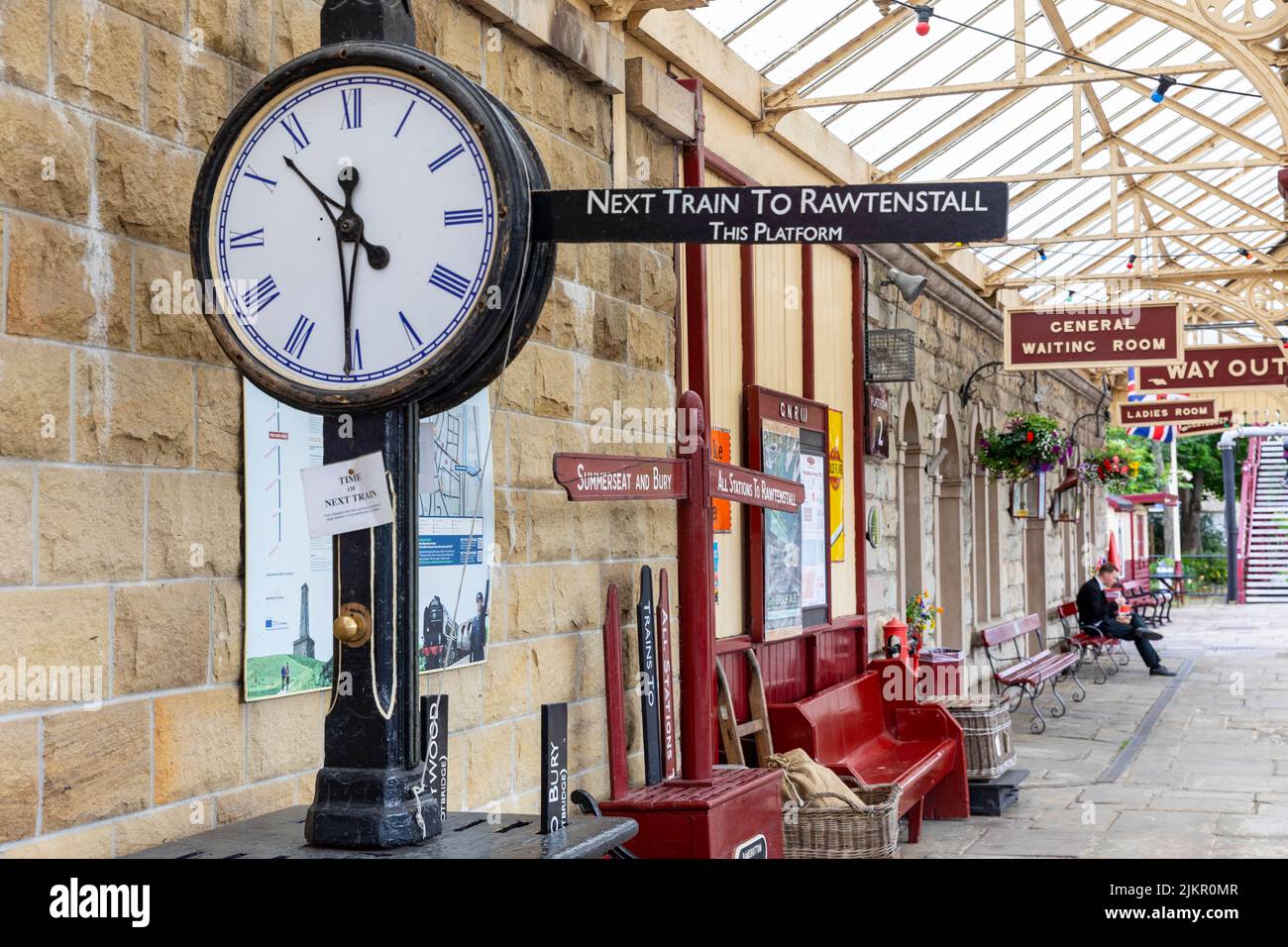 Ramsbottom railway station on the East Lancs railway is a heritage listed railway station, station platform with traditional and vintage fixtures,UK Stock Photo