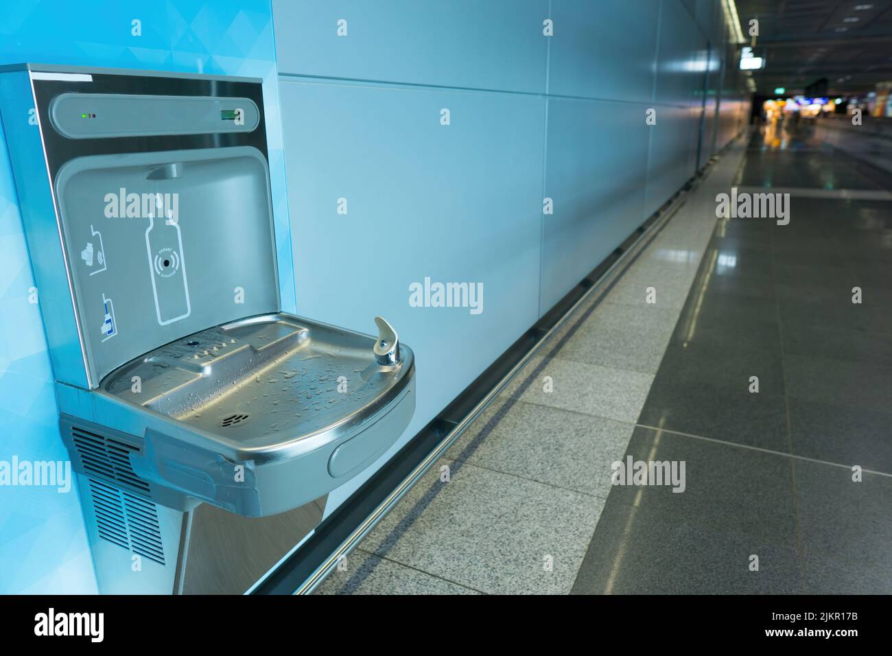 Bottle filling station at the airport terminal Stock Photo