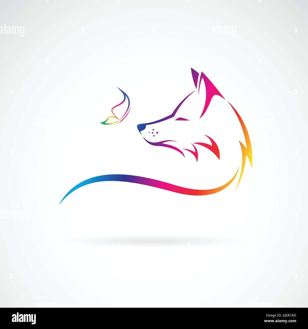 Vector of fox head and butterfly on white background. Wild Animals. Easy editable layered vector illustration. Stock Vector