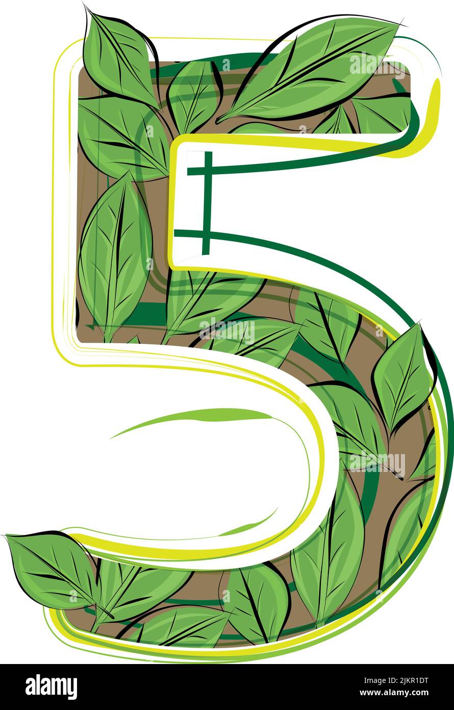 Green leaf alphabet vector Illustration number 5 Stock Vector Image ...