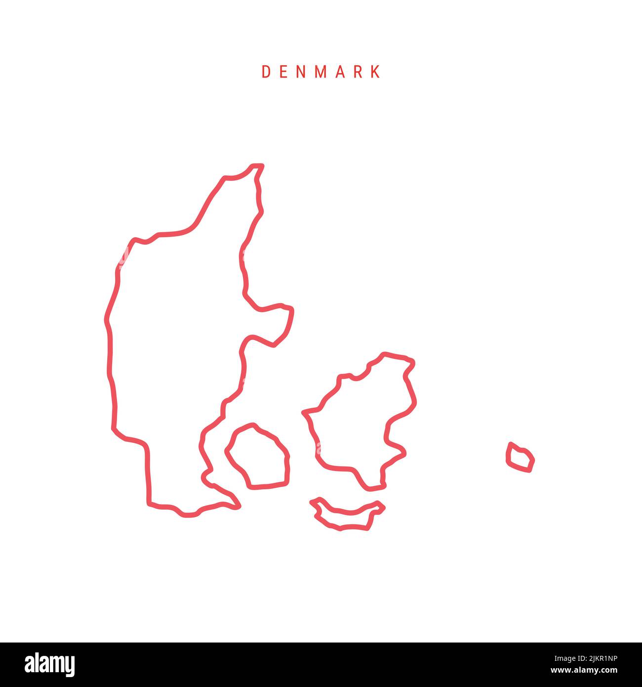 Denmark editable outline map. Danish red border. Country name. Adjust line weight. Change to any color. Vector illustration. Stock Vector
