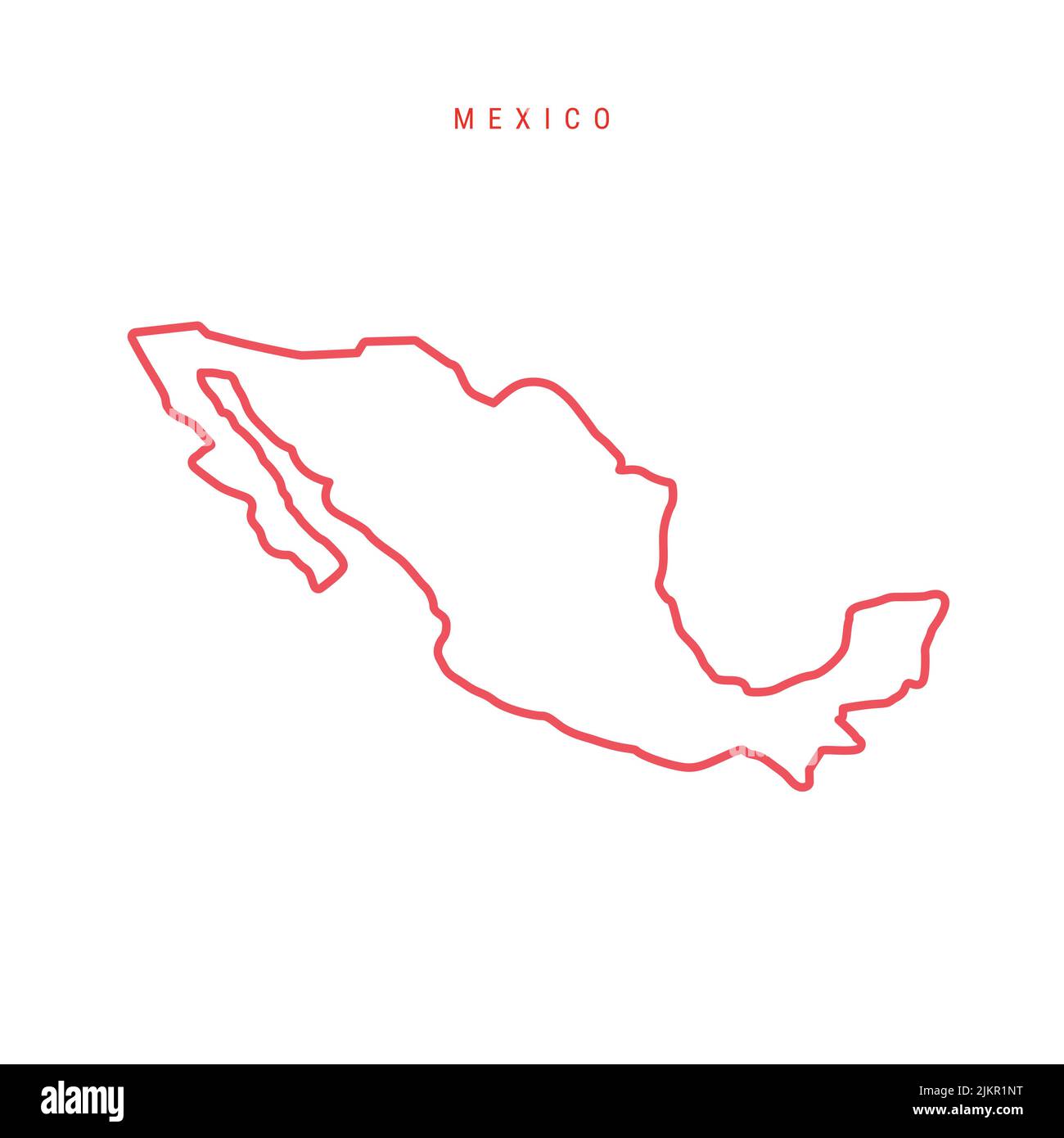 Mexico editable outline map. Mexican red border. Country name. Adjust line weight. Change to any color. Vector illustration. Stock Vector
