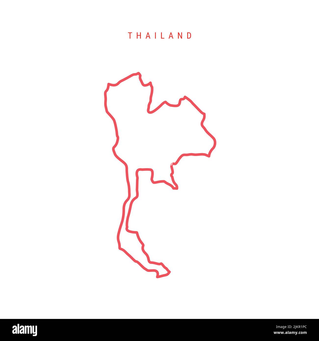 Thailand editable outline map. Thai red border. Country name. Adjust line weight. Change to any color. Vector illustration. Stock Vector