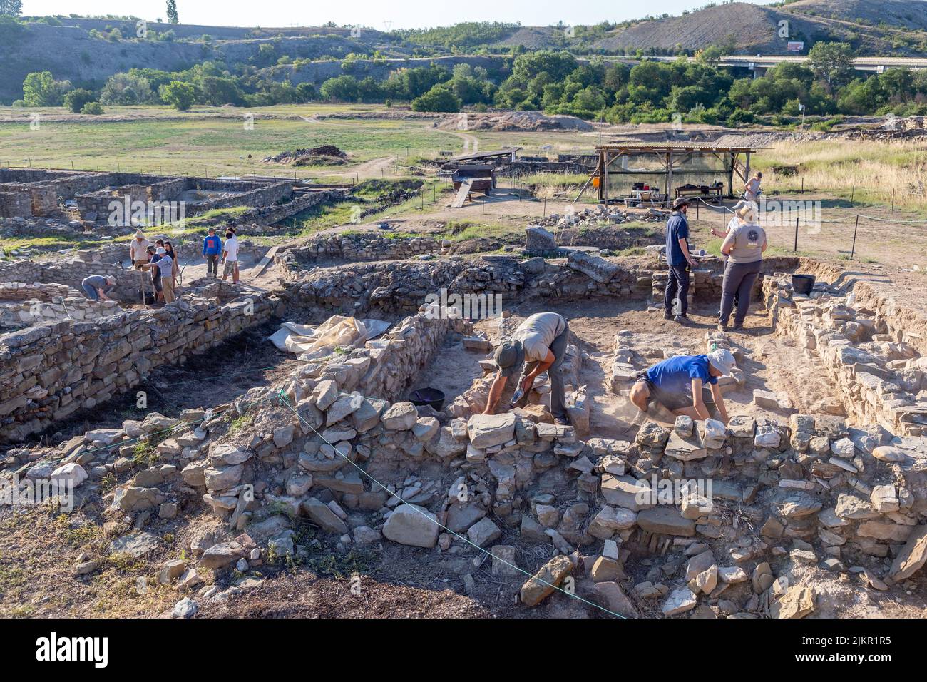 Gradsko, Stobi, North Macedonia - July 21 2022: Archaeologists are working at Archaeological Site Stobi. Stock Photo