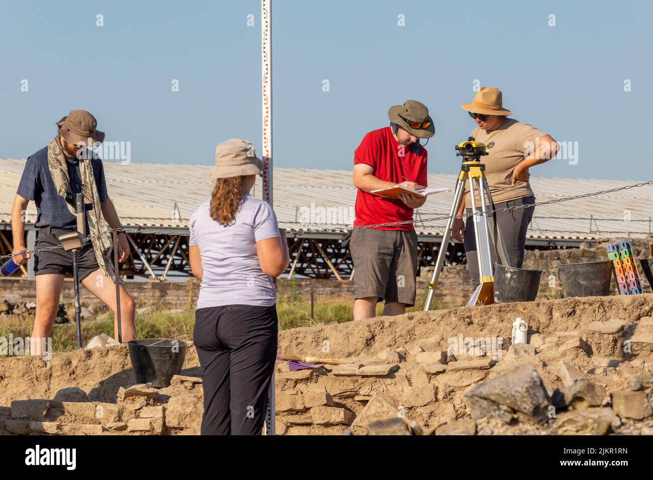 Gradsko, Stobi, North Macedonia - July 21 2022: Archaeologists are working at Archaeological Site Stobi. Stock Photo
