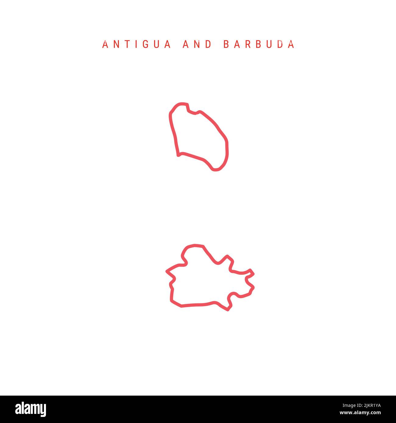 Antigua and Barbuda editable outline map. Antiguan Barbudan red border. Country name. Adjust line weight. Change to any color. Vector illustration. Stock Vector
