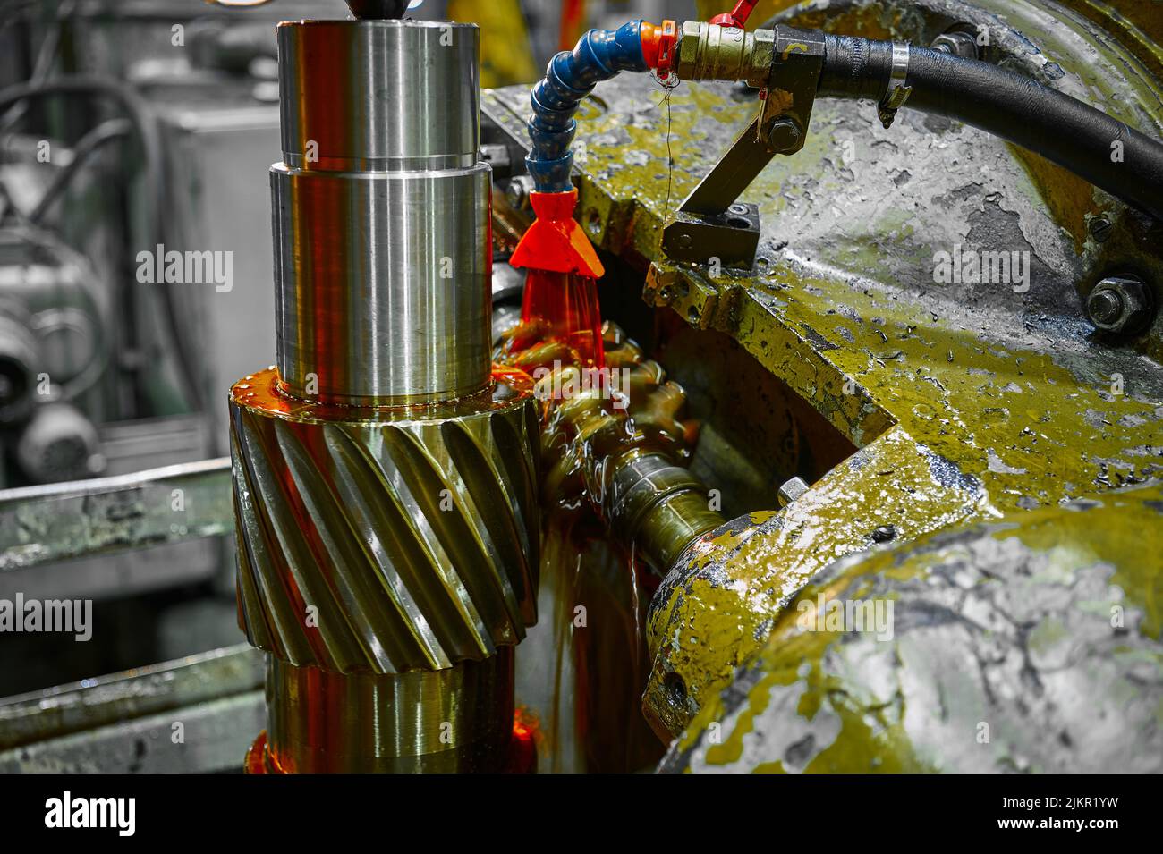 Process of cutting helical gear with modular hob cutter Stock Photo
