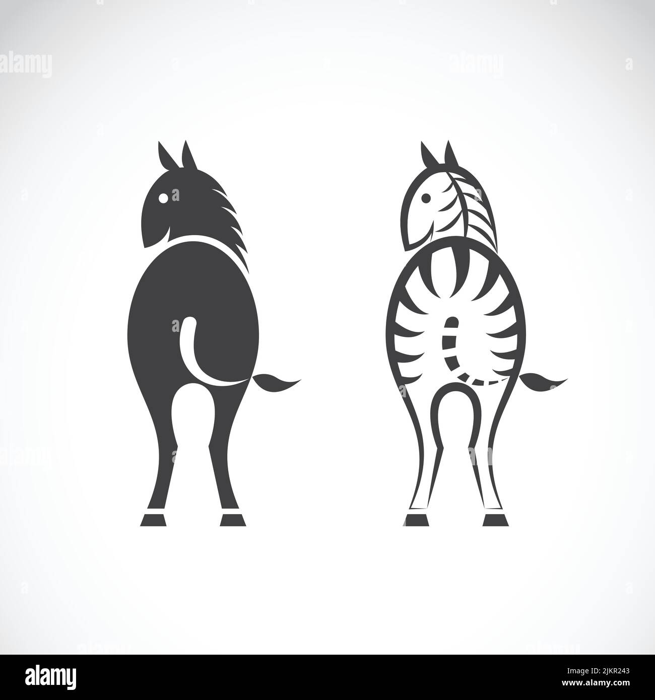 Vector images of horse and zebra on a white background. Stock Vector