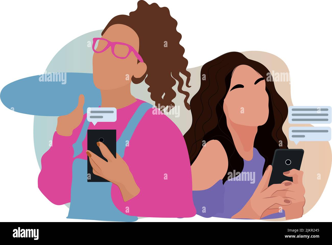 Online chat messages text notification on mobile phone. Hand holds smartphone sms speech bubbles push alerts on screen, digital or electronic chatting on cellphone. Vector illustration in flat style Stock Vector