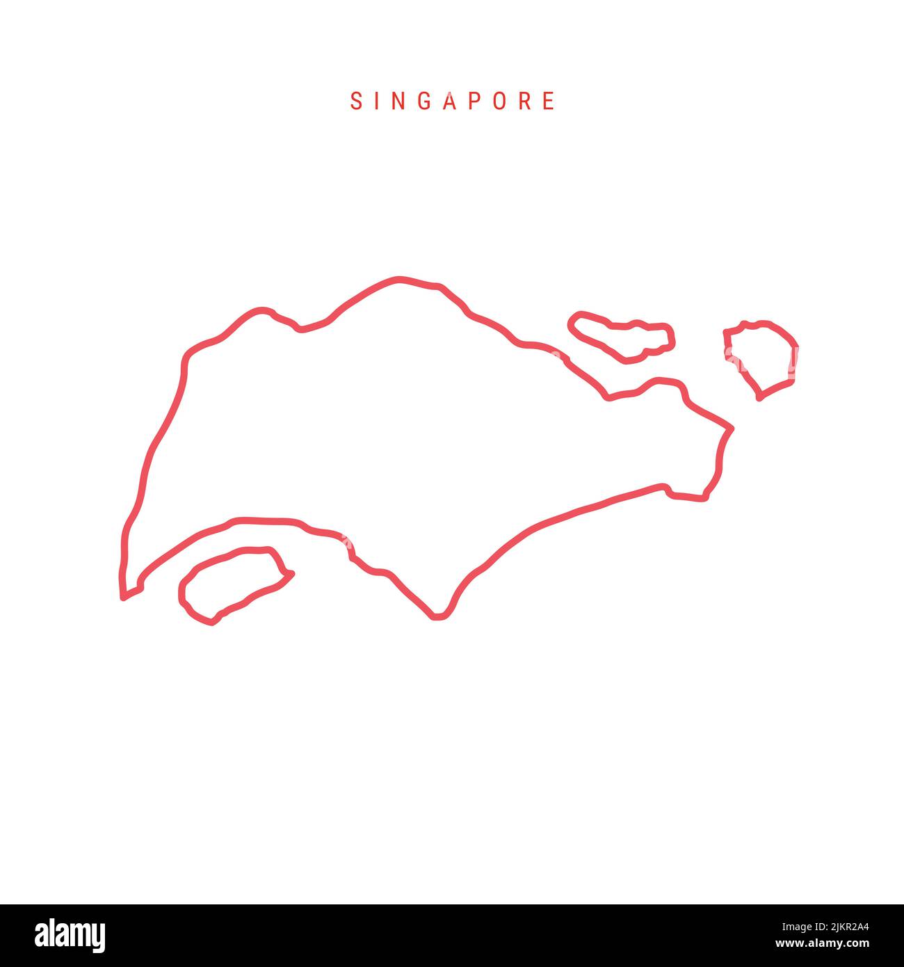Singapore editable outline map. Singaporean red border. Country name. Adjust line weight. Change to any color. Vector illustration. Stock Vector
