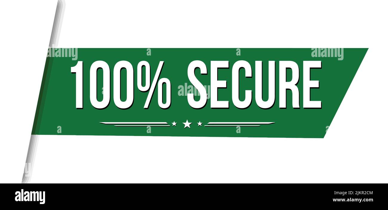 Secure Ribbon 100% secure green ribbon or banner design on white background, vector ...