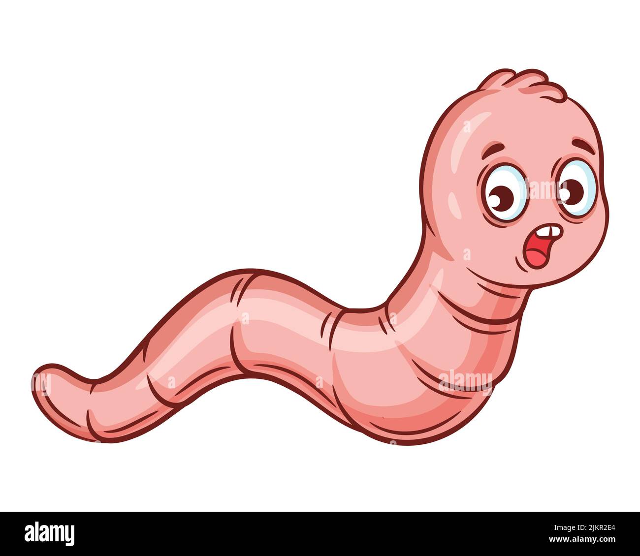 Cute garden earthworm, ground worm creeps, helminth parasite character