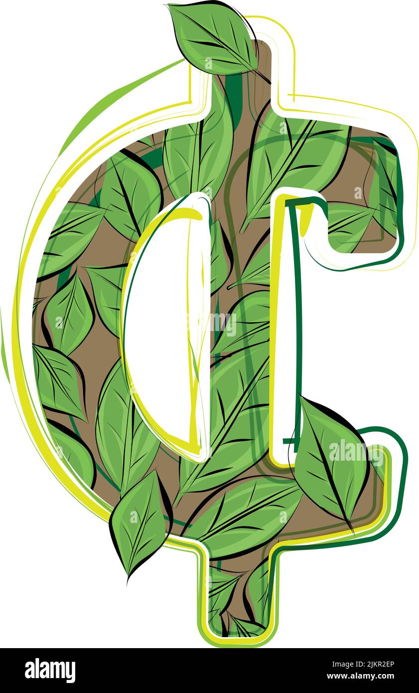 Green leaf cent symbol sketch drawing vector Illustration Stock Vector