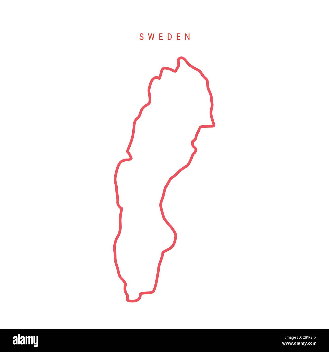 Sweden editable outline map. Swedish red border. Country name. Adjust line weight. Change to any color. Vector illustration. Stock Vector