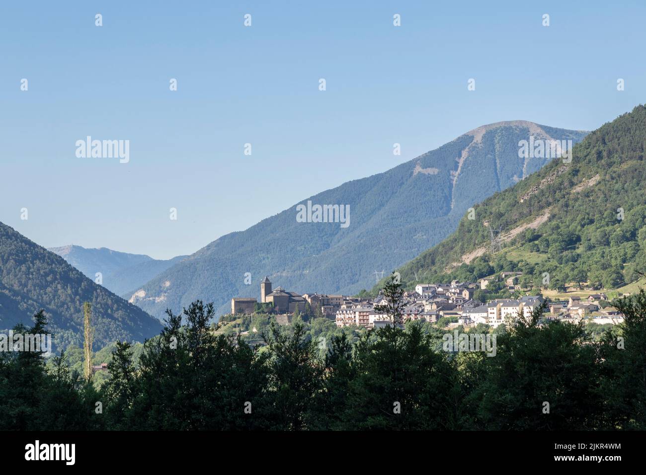 panoramic view of the town of torla in the aragonese pyrenees in spain Stock Photo