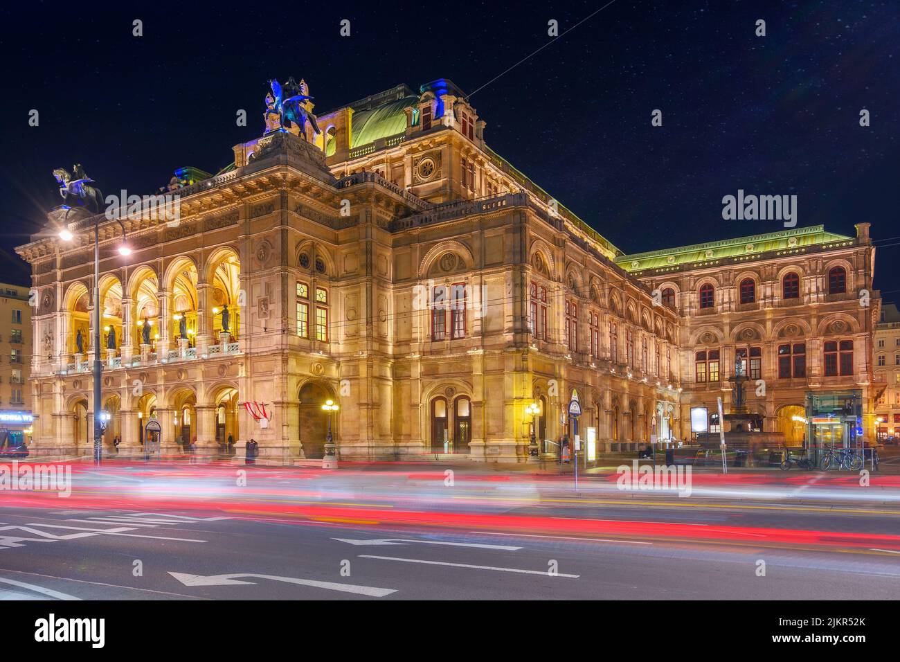 vienna, austria - oct 17, 2019: facade of famous opera house at night. popular travel destination Stock Photo