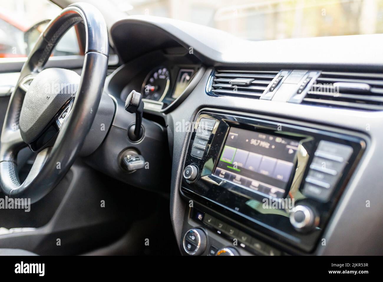 Driver's seat of the car.interior car. open car doors.Close up Stock