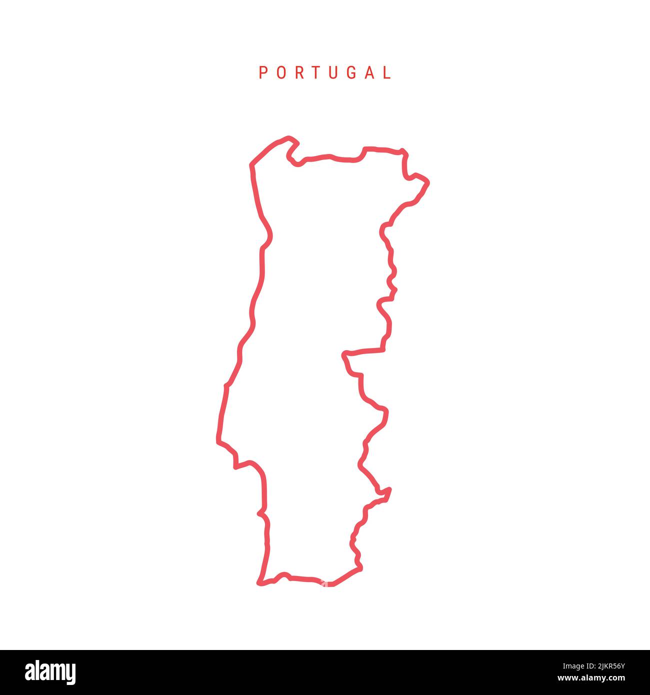 Portugal editable outline map. Portuguese red border. Country name. Adjust line weight. Change to any color. Vector illustration. Stock Vector