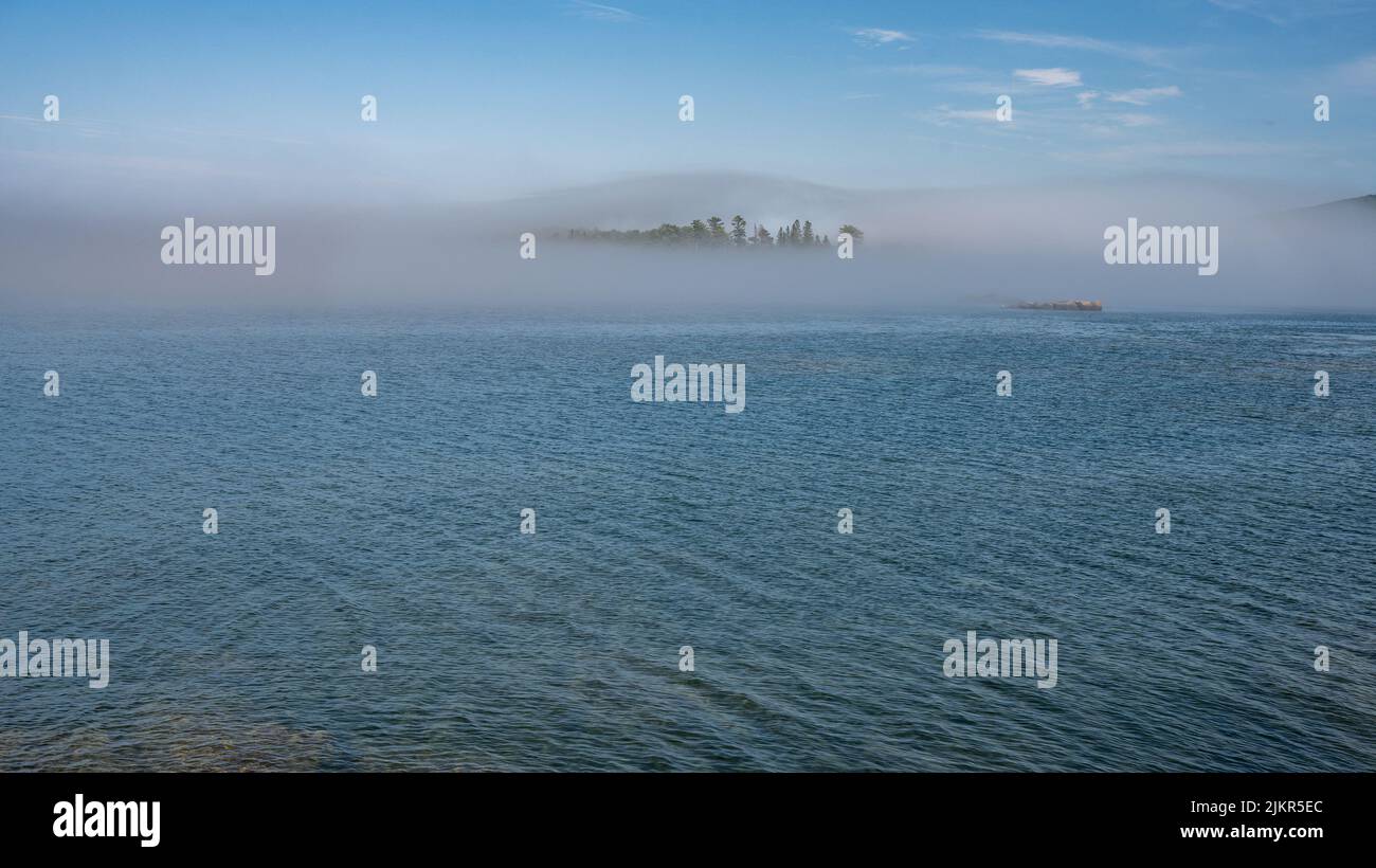 Eagle Harbor and Lake Superior shrouded in mist, Michigan. Stock Photo