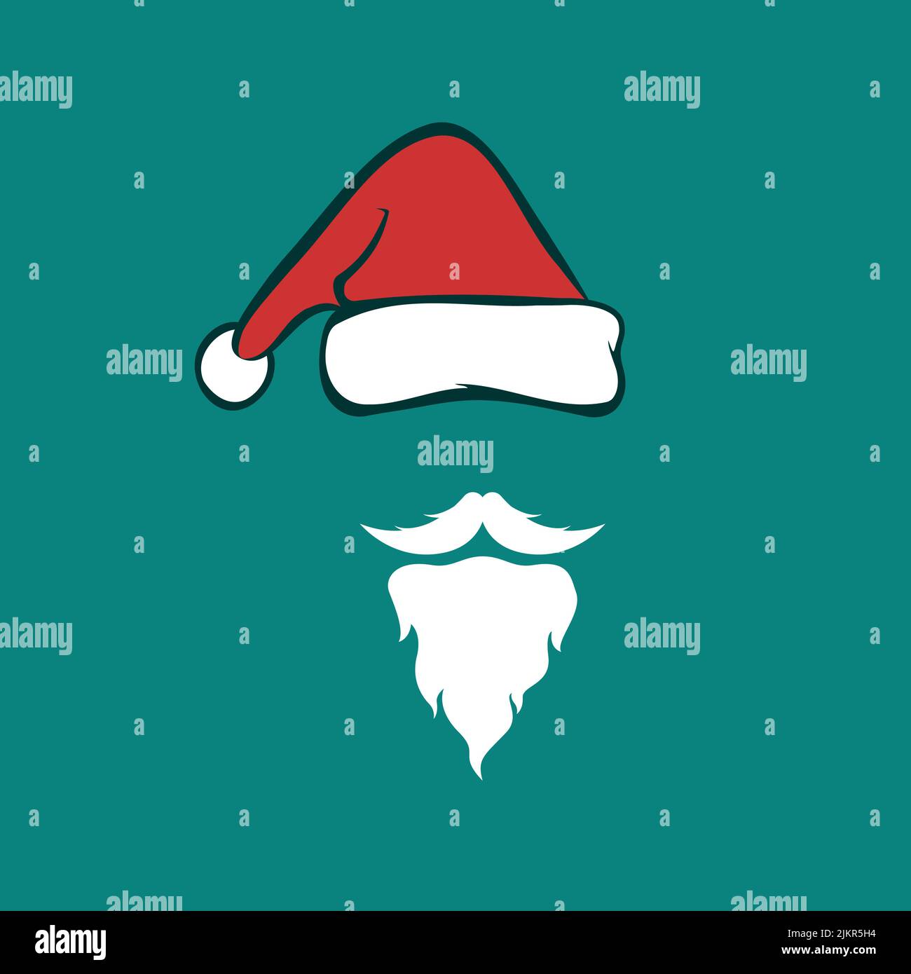 Vector image of an santa hats and beards on blue background. Christmas icon Stock Vector