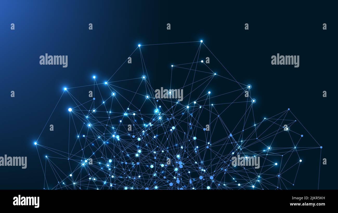 Abstract plexus background with connected lines and dots. Wave flow. Plexus geometric effect Big data with compounds. Lines plexus, minimal array Stock Photo