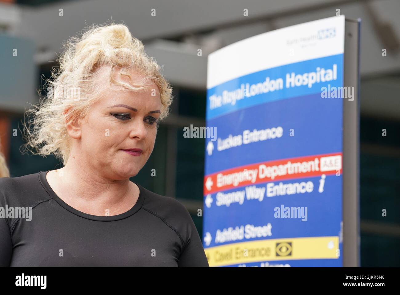 The mother of Archie Battersbee, Hollie Dance, speaks to the media outside the Royal London hospital in Whitechapel, east London. His parents have submitted an application to the European Court of Human Rights in a bid to postpone the withdrawal of his life support. Picture date: Wednesday August 3, 2022. Stock Photo