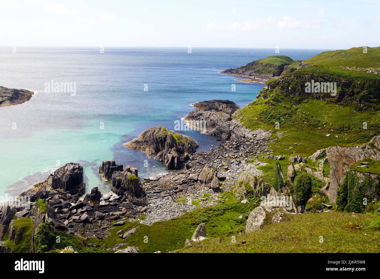 The rugged and wild coastline of the Ross of Mull part of the Isle of Mull in Scotland's Inner Hebrides Stock Photo