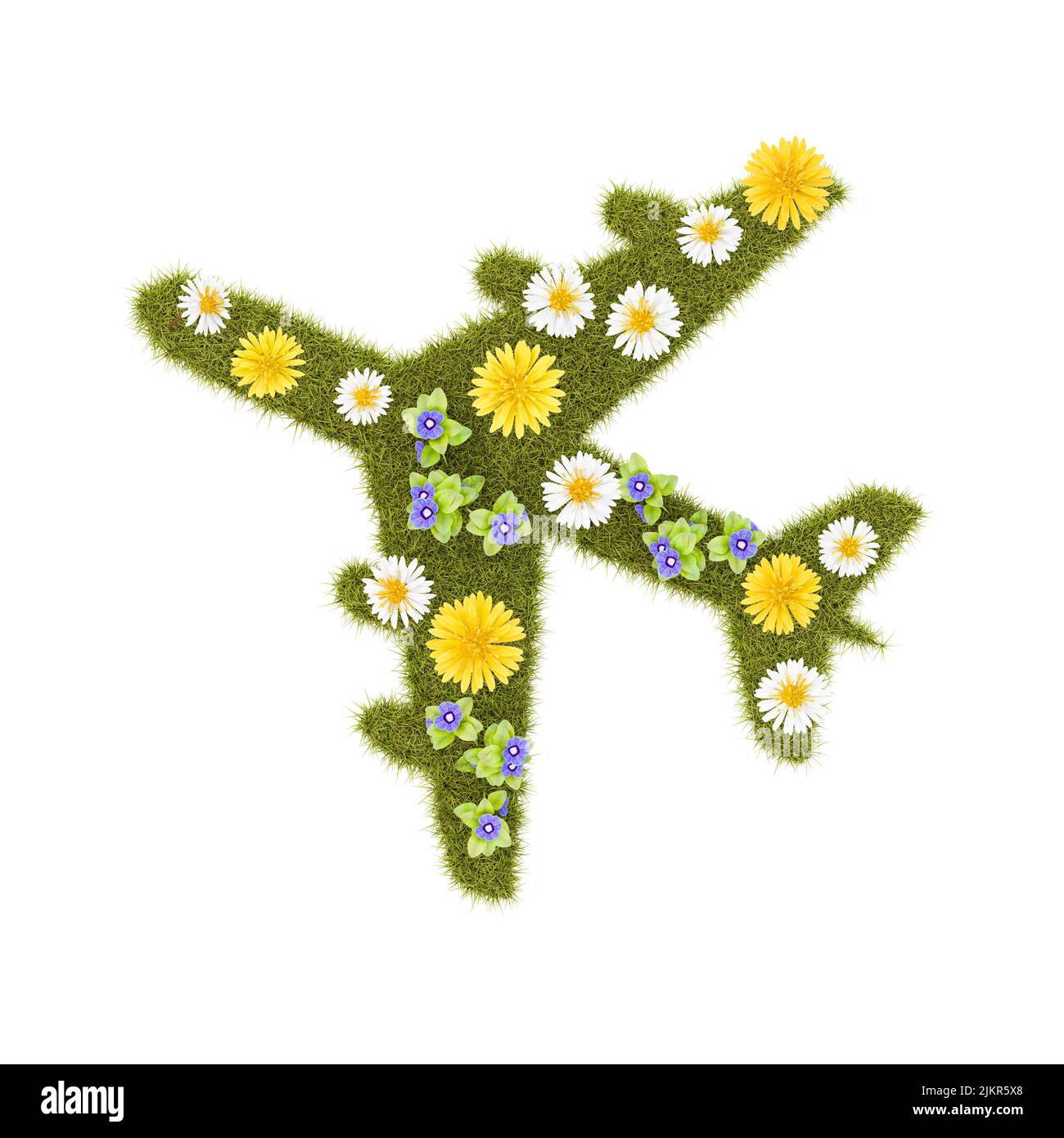 Flowery Grassy Airplane Symbol Shape Isolated Stock Photo