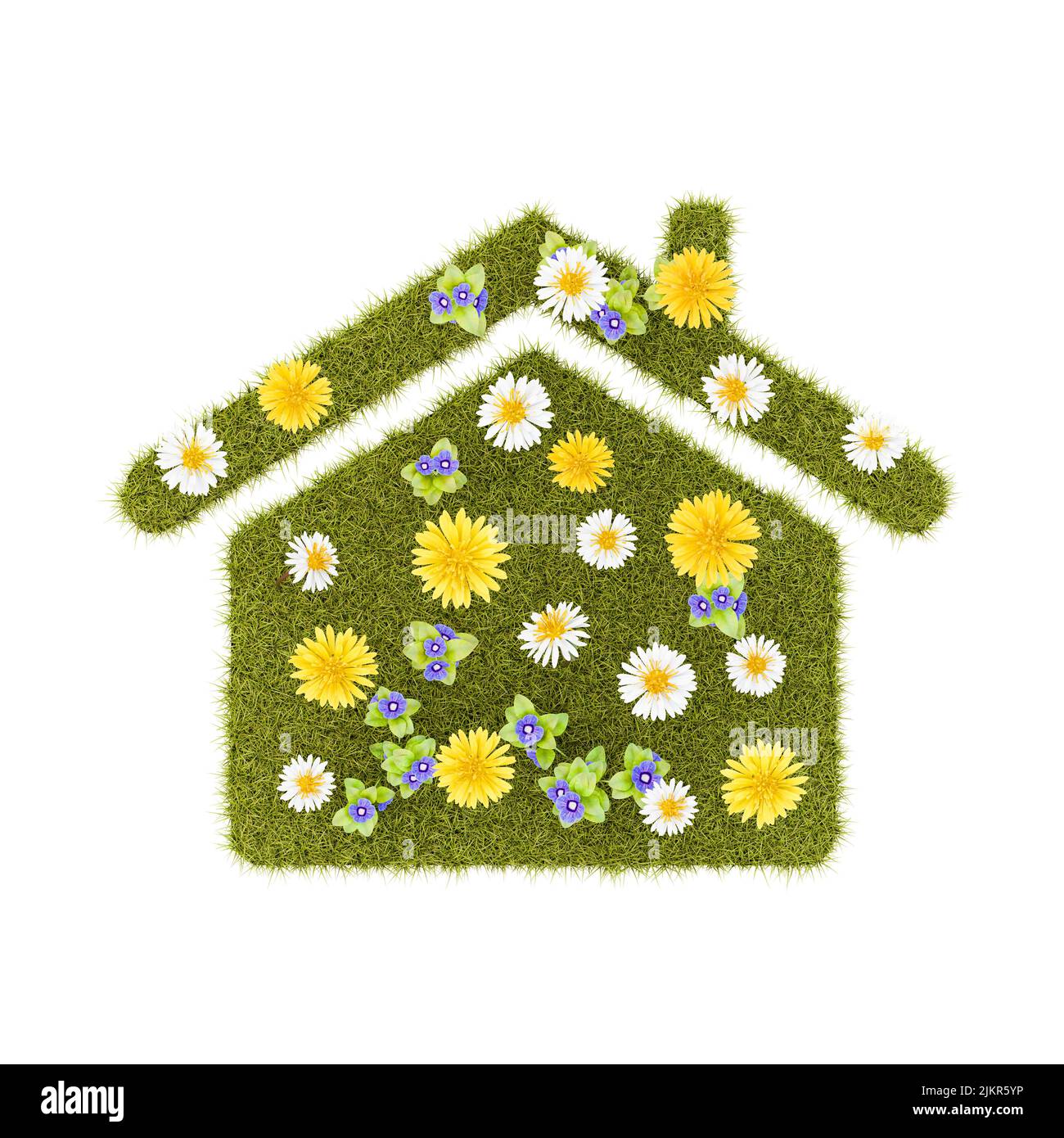 Flowery Grassy House Symbol Shape Isolated Stock Photo