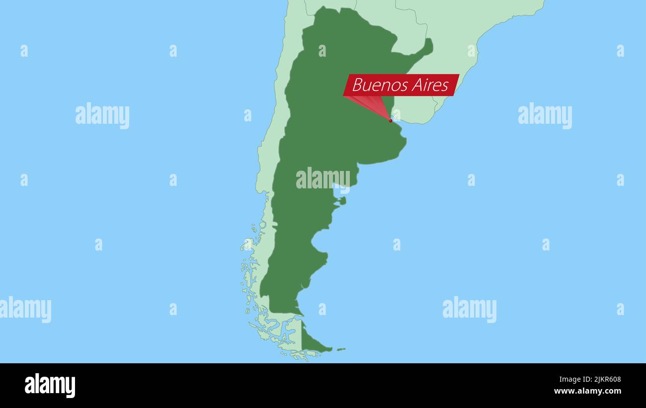 Map of Argentina with pin of country capital. Argentina Map with  neighboring countries in green color Stock Vector Image & Art - Alamy